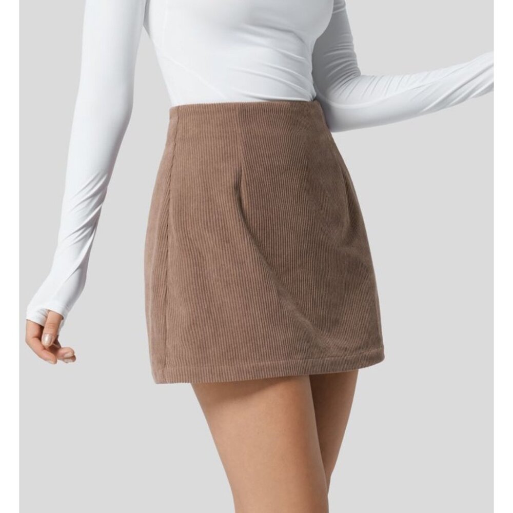 HALARA Brown Corduroy Mini Skirt